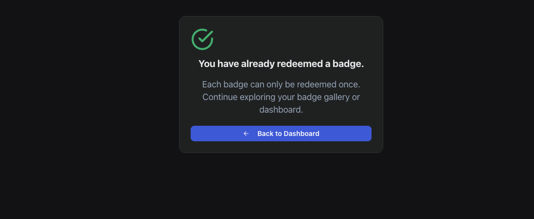 Already Redeemed Badge Interface